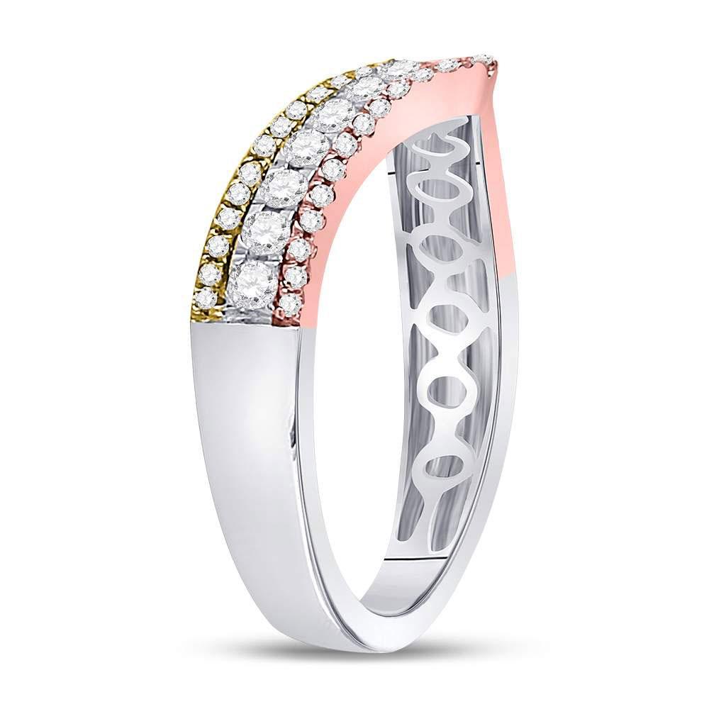 10kt Tri-Tone Gold Womens Round Diamond Chevron Band Ring 1/2 Cttw