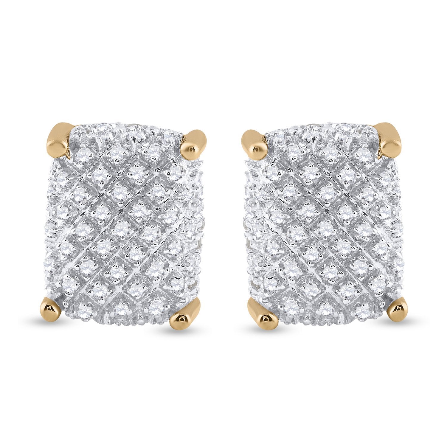 10kt Yellow Gold Mens Round Diamond Cluster Earrings 1/3 Cttw