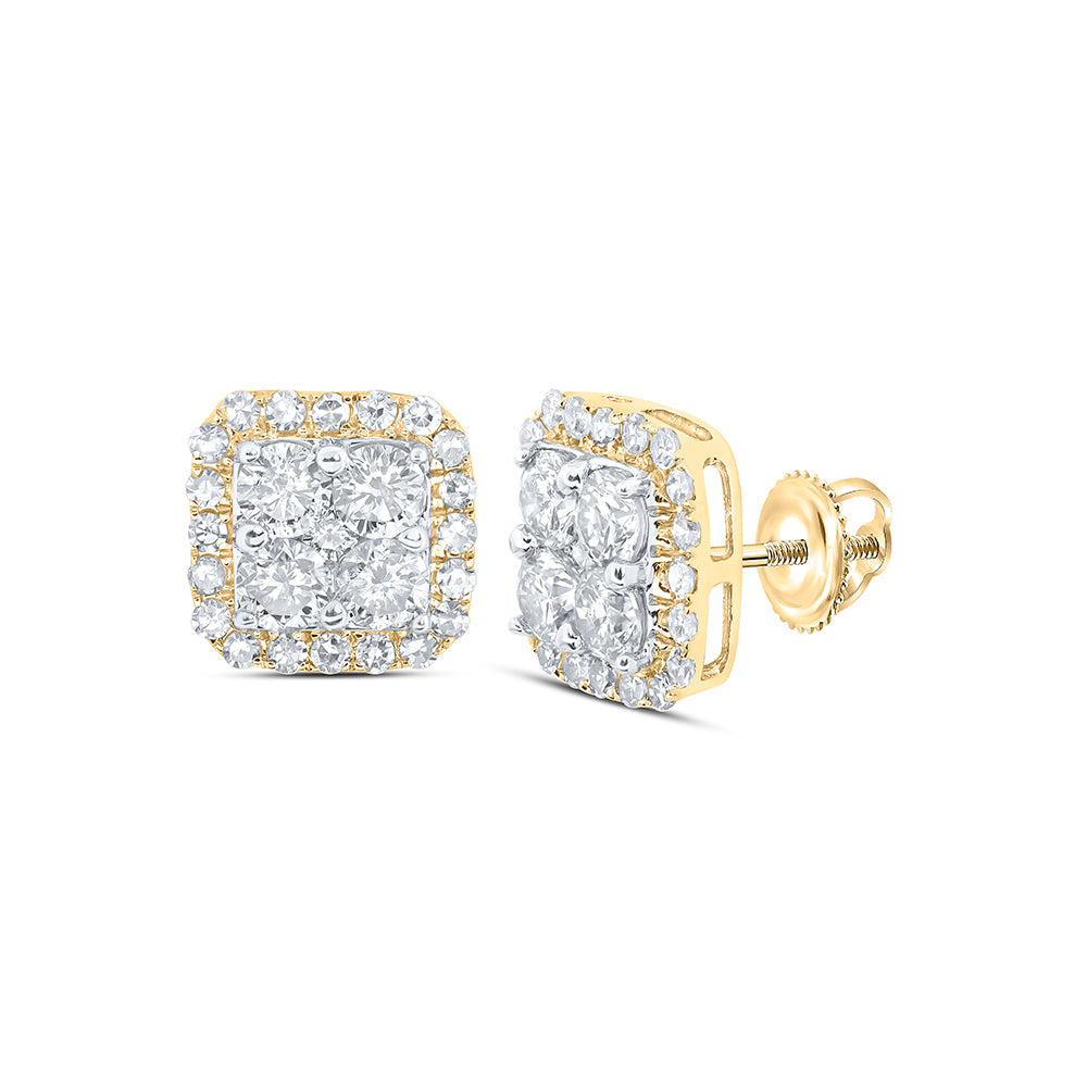 10kt Yellow Gold Womens Round Diamond Square Earrings 1 Cttw