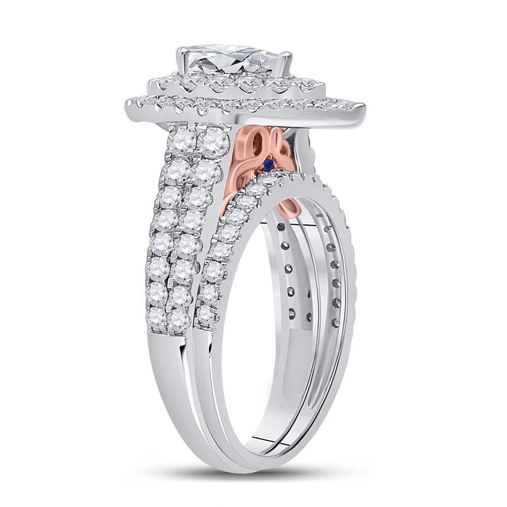 14kt Two-tone Gold Pear Diamond Bridal Wedding Ring Band Set 2 Cttw