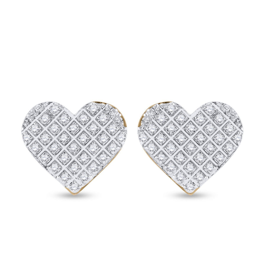 10kt Yellow Gold Womens Round Diamond Heart Earrings 1/5 Cttw