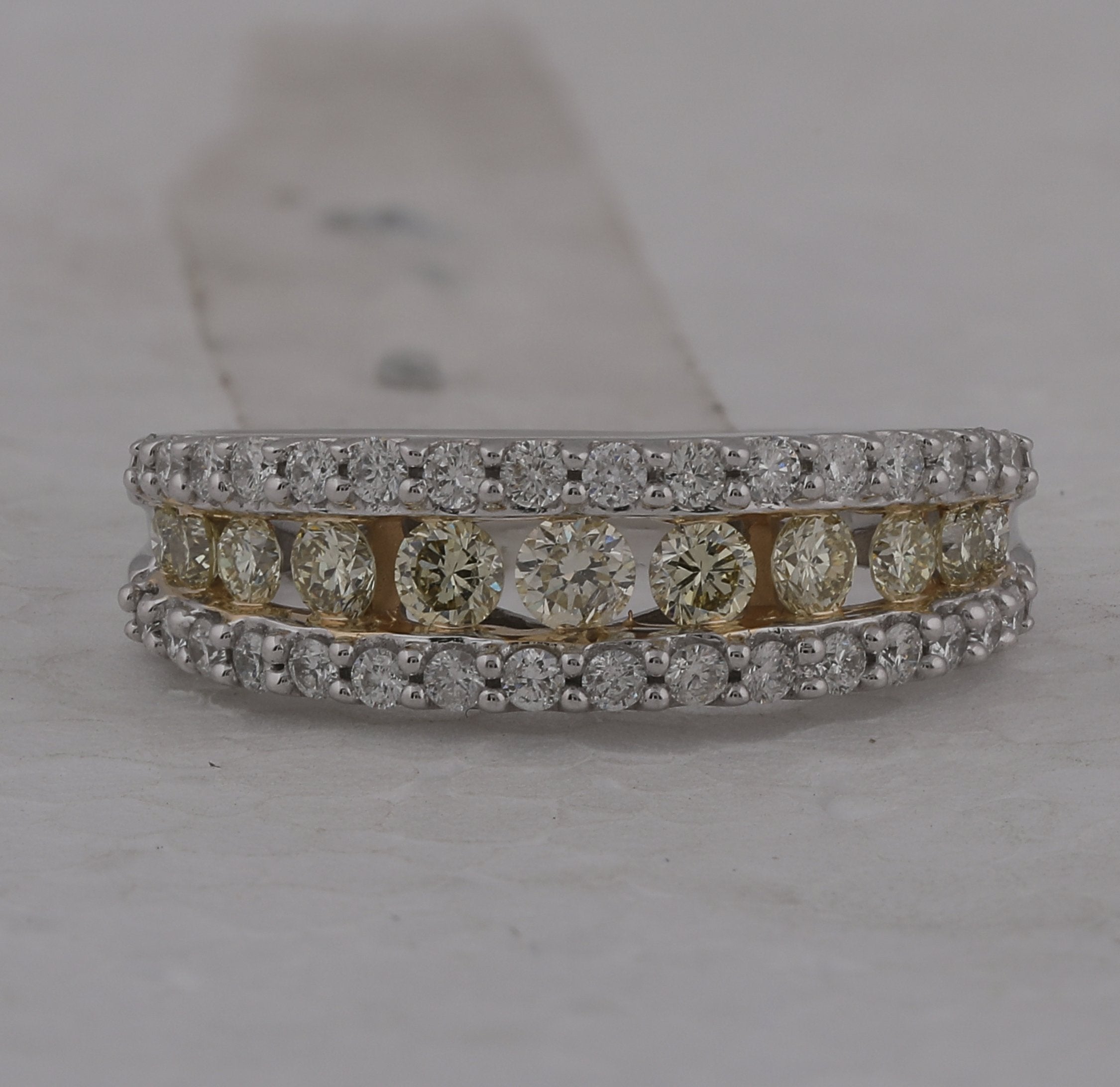 14kt White Gold Womens Round Yellow Diamond Band Ring 1 Cttw