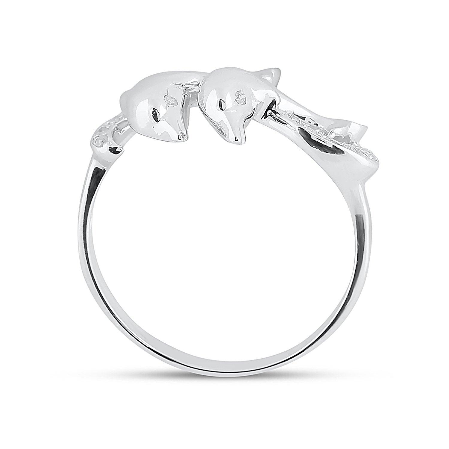 10kt White Gold Womens Round Diamond Double Dolphin Accent Ring 1/20 Cttw