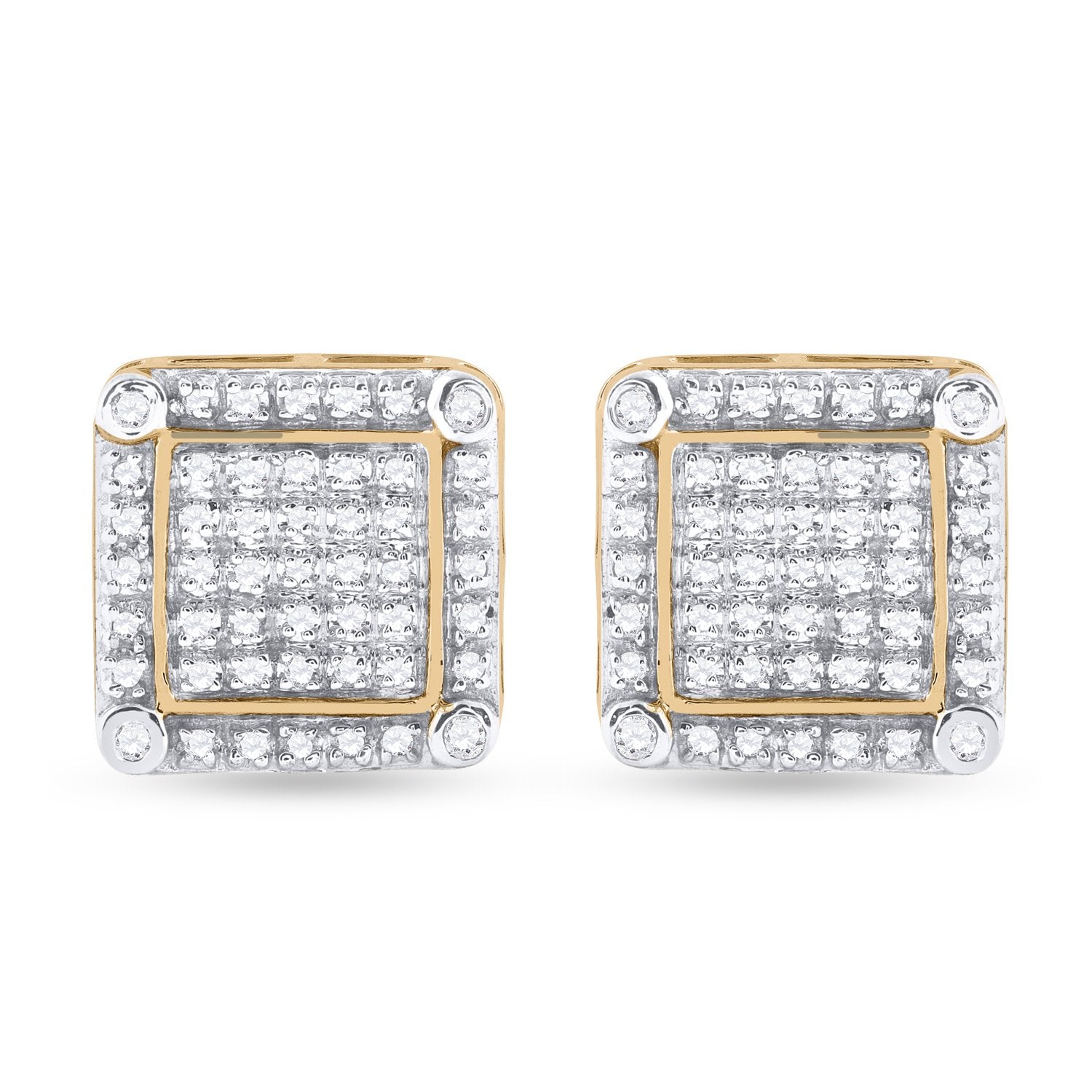 10kt Yellow Gold Mens Round Diamond Square Earrings 1/3 Cttw
