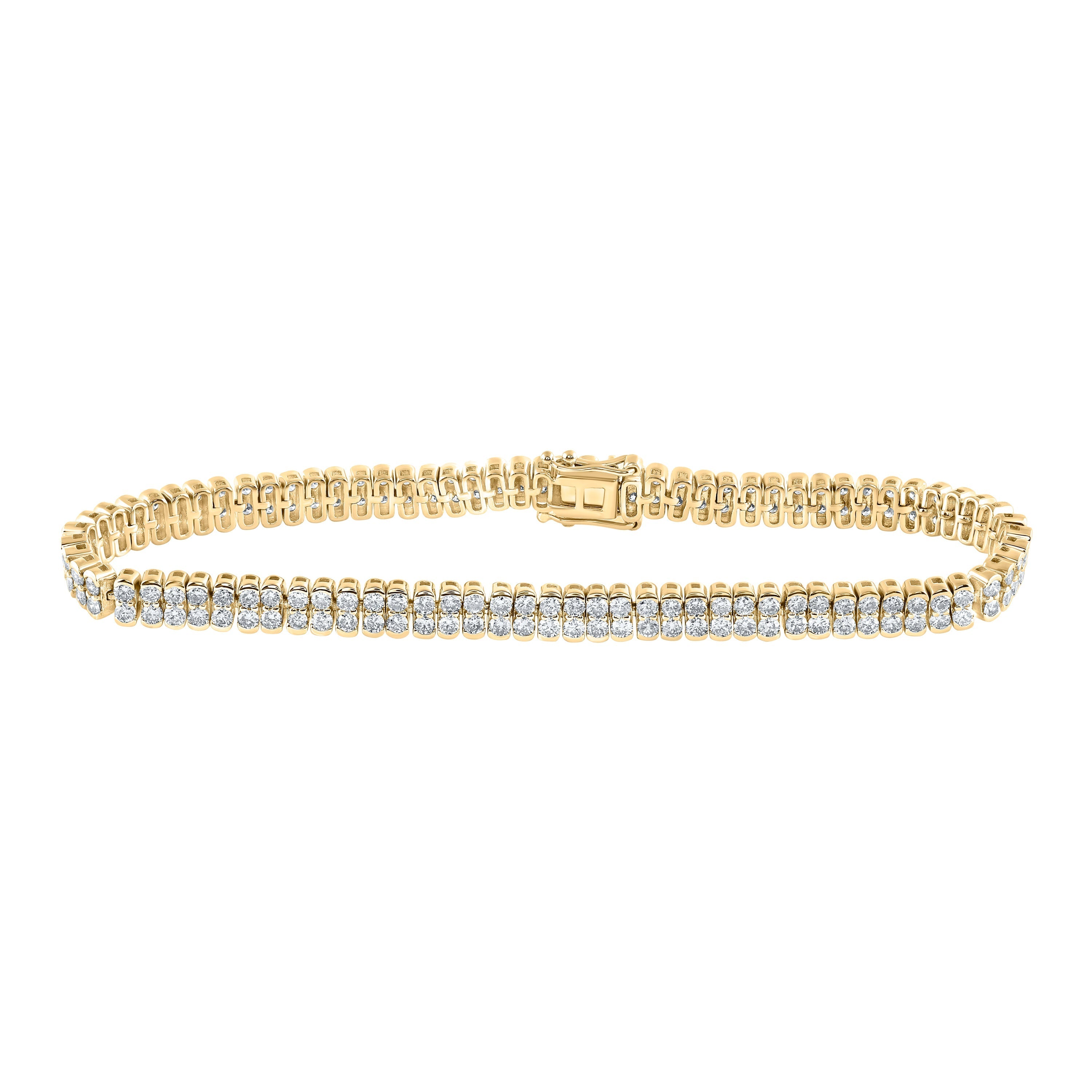 14kt Yellow Gold Womens Round Diamond Double Row Tennis Bracelet 4-3/8 Cttw
