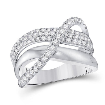14kt White Gold Womens Round Diamond Modern Crossover Band Ring 1 Cttw