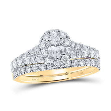 14kt Yellow Gold Oval Diamond Halo Bridal Wedding Ring Band Set 1-1/2 Cttw