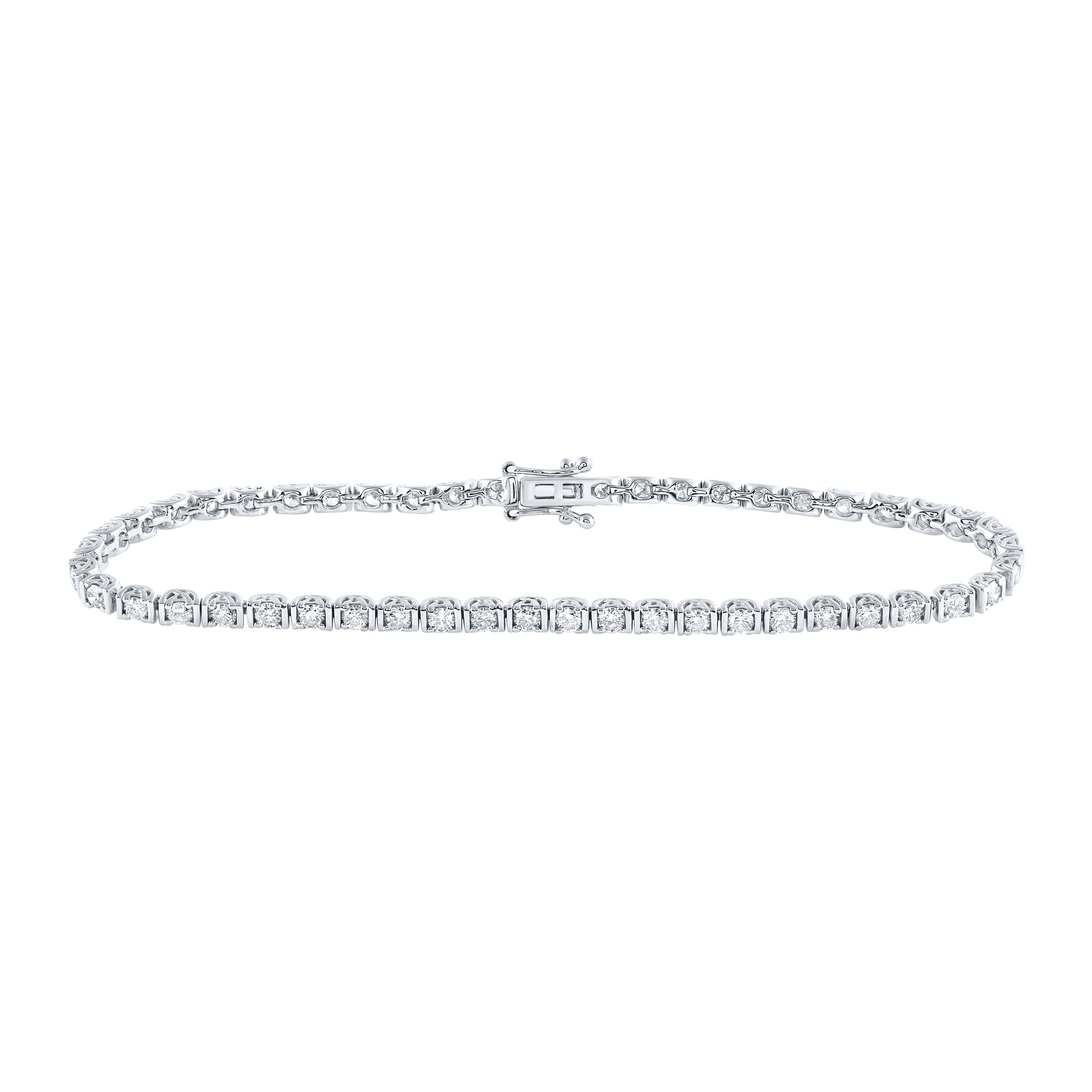 14kt White Gold Womens Round Diamond Single Row Tennis Bracelet 2 Cttw