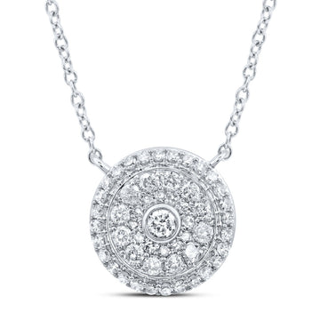 14kt White Gold Womens Round Diamond 18-inch Cluster Circle Necklace 1/2 Cttw