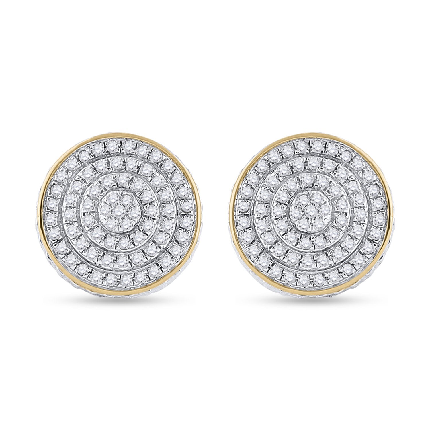 10kt Yellow Gold Mens Round Diamond 3D Disk Circle Earrings 1/3 Cttw