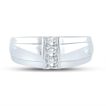 10kt White Gold Mens Round Diamond Wedding 3-Stone Band Ring 1/4 Cttw