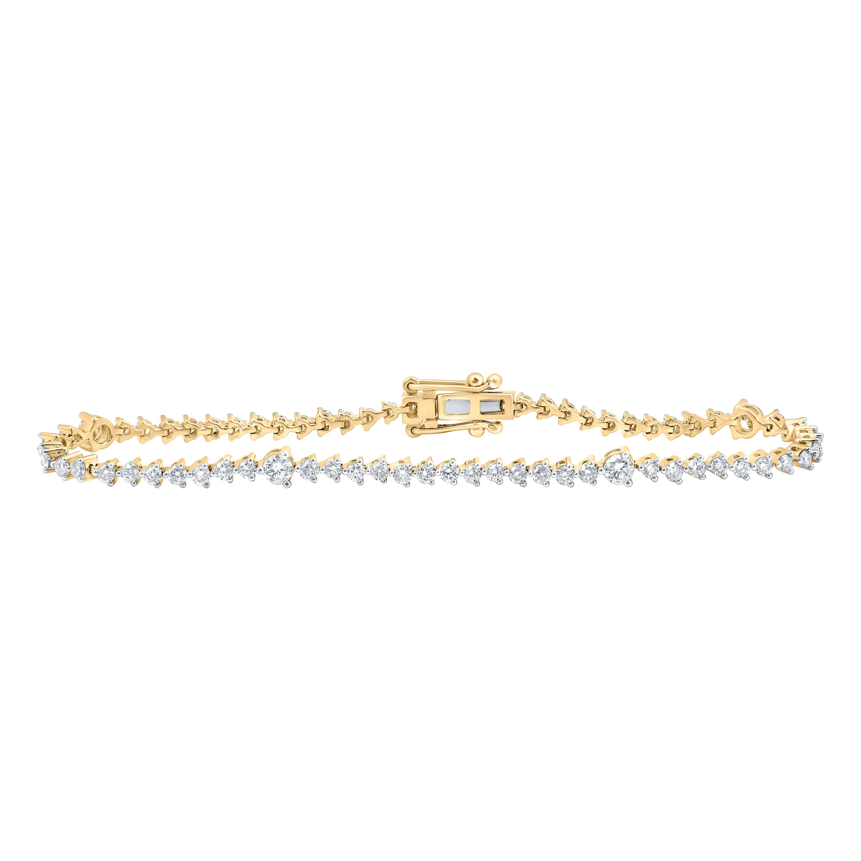 14kt Yellow Gold Womens Round Diamond Tennis Bracelet 2-5/8 Cttw