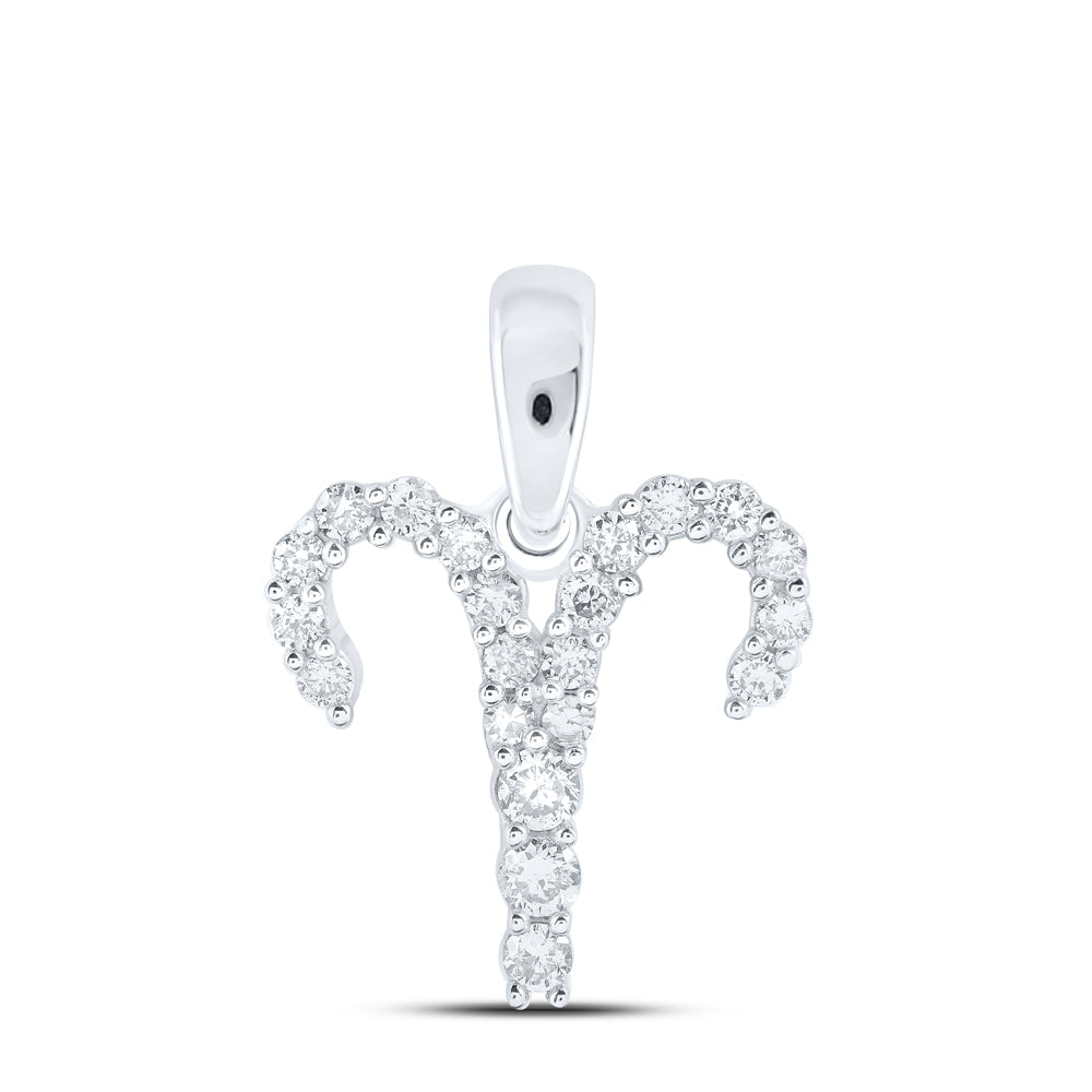 10kt White Gold Womens Round Diamond Zodiac Aries Sign Fashion Pendant 1/4 Cttw