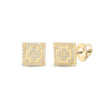 10kt Yellow Gold Round Diamond Square Earrings 1/4 Cttw