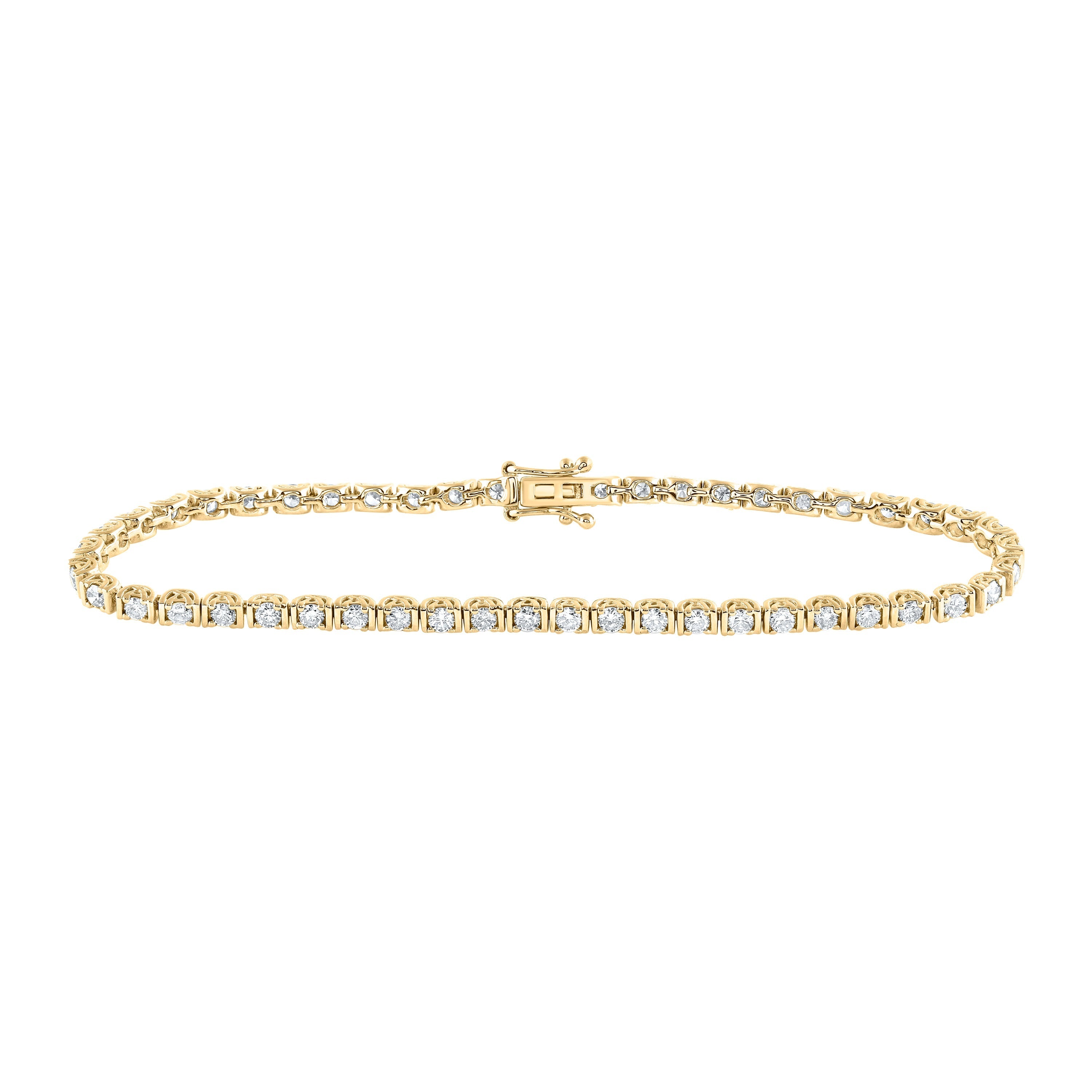 14kt Yellow Gold Womens Round Diamond Single Row Tennis Bracelet 2 Cttw