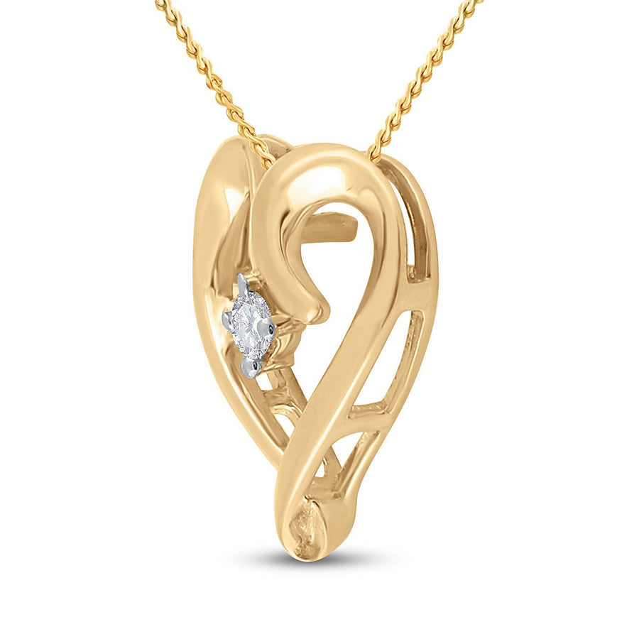 10kt Yellow Gold Womens Round Diamond Solitaire Heart Pendant 1/20 Cttw