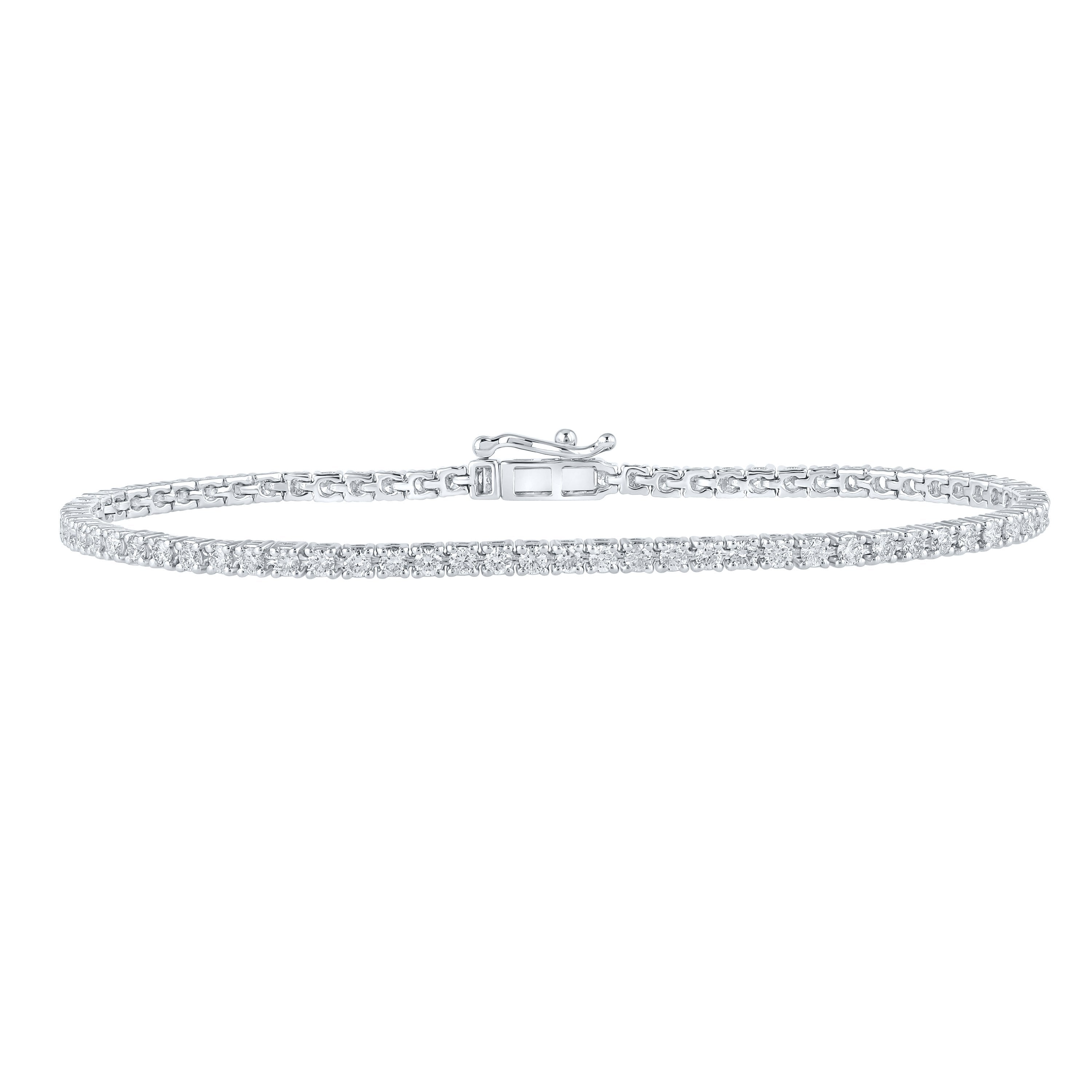 10kt White Gold Womens Round Diamond Single Row Tennis Bracelet 2 Cttw