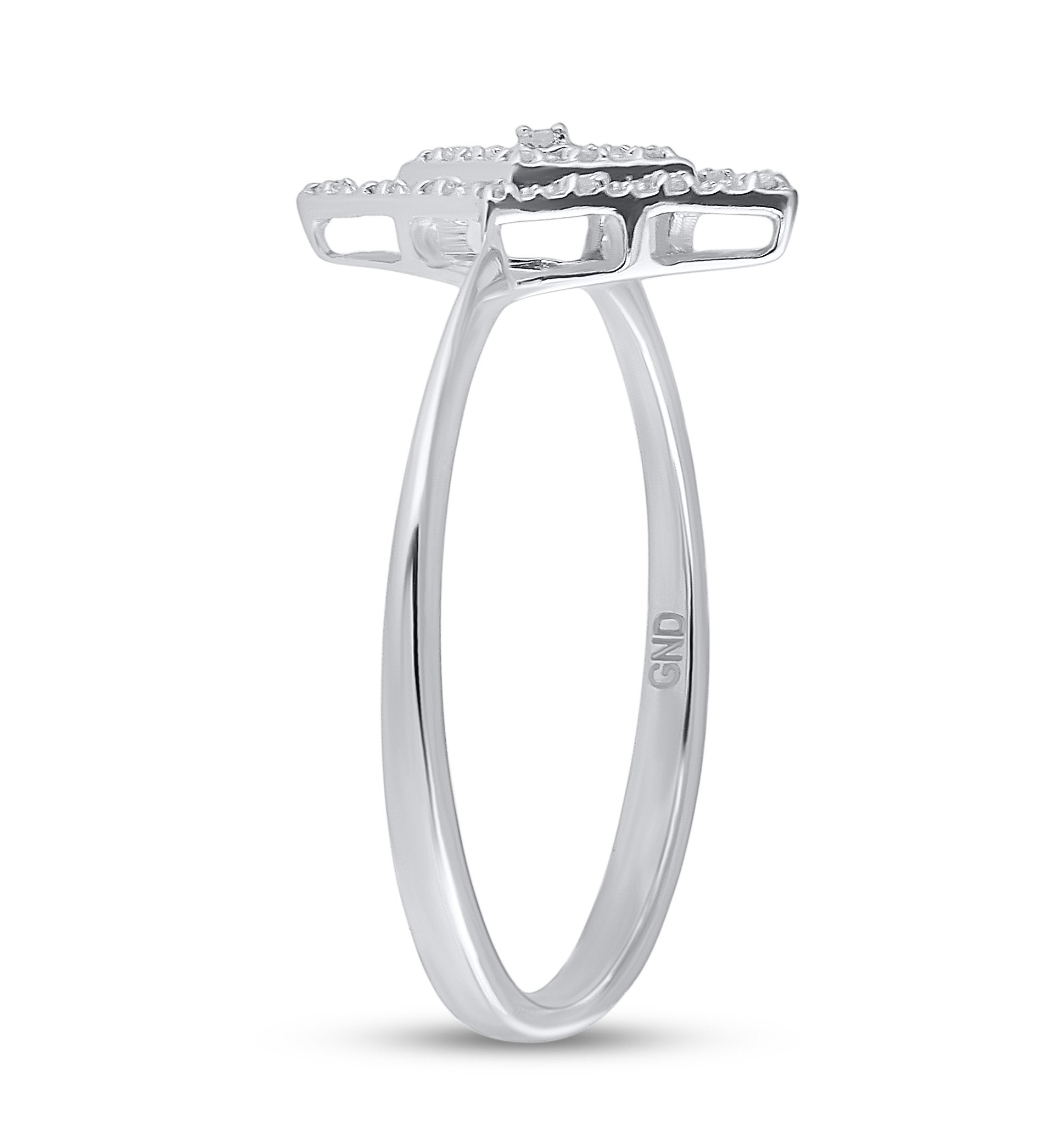 10kt White Gold Womens Round Diamond Geometric Fashion Ring 1/20 Cttw