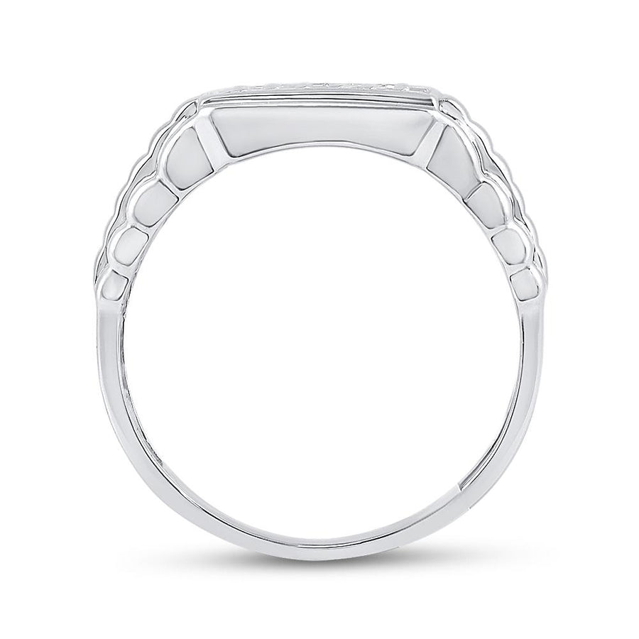 10kt White Gold Mens Round Diamond Rectangle Cluster Ribbed Ring 1/2 Cttw