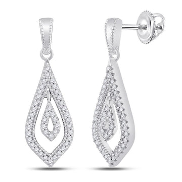 10kt White Gold Womens Round Diamond Teardrop Dangle Earrings 1/4 Cttw