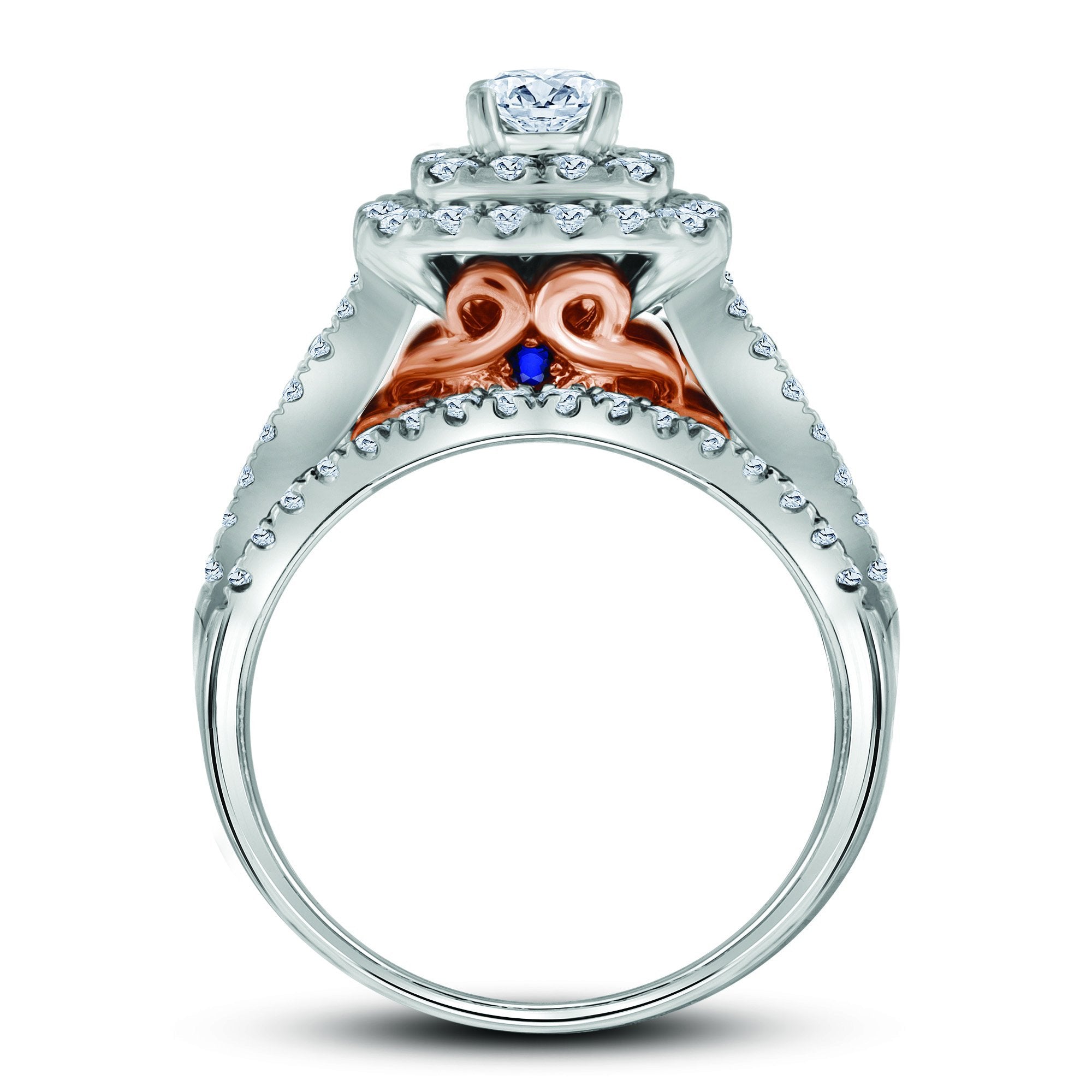 14kt Two-tone Gold Round Diamond Bridal Wedding Ring Band Set 1-1/2 Cttw