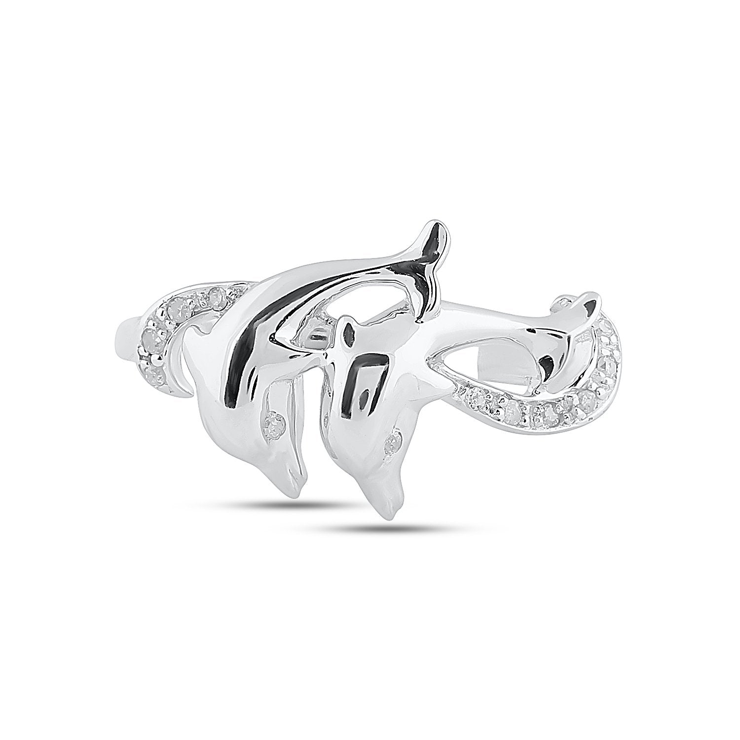 10kt White Gold Womens Round Diamond Double Dolphin Accent Ring 1/20 Cttw