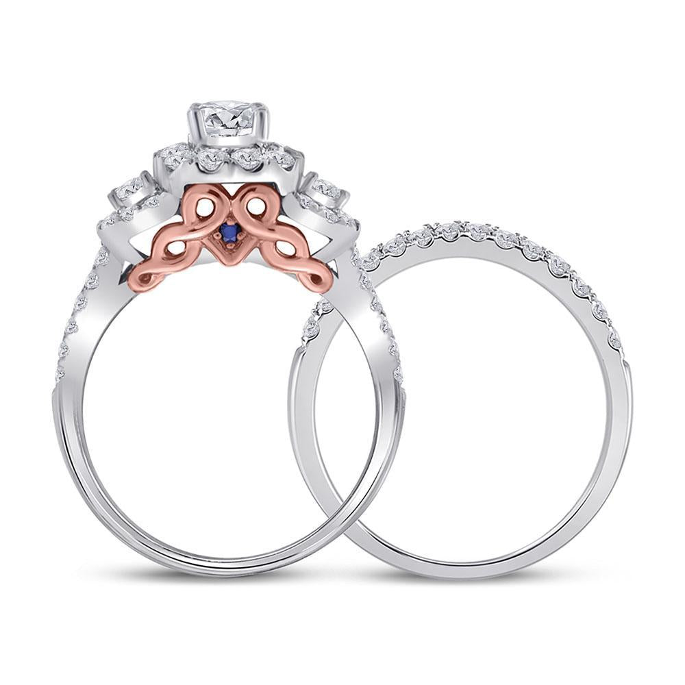 14kt Two-tone Gold Round Diamond Bridal Wedding Ring Band Set 1-1/2 Cttw