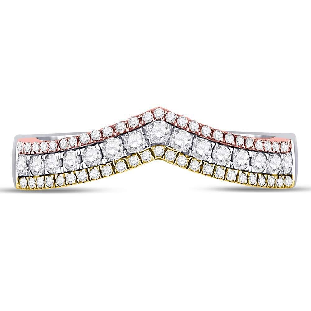 10kt Tri-Tone Gold Womens Round Diamond Chevron Band Ring 1/2 Cttw