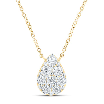 10kt Yellow Gold Womens Round Diamond Teardrop Necklace 1/6 Cttw