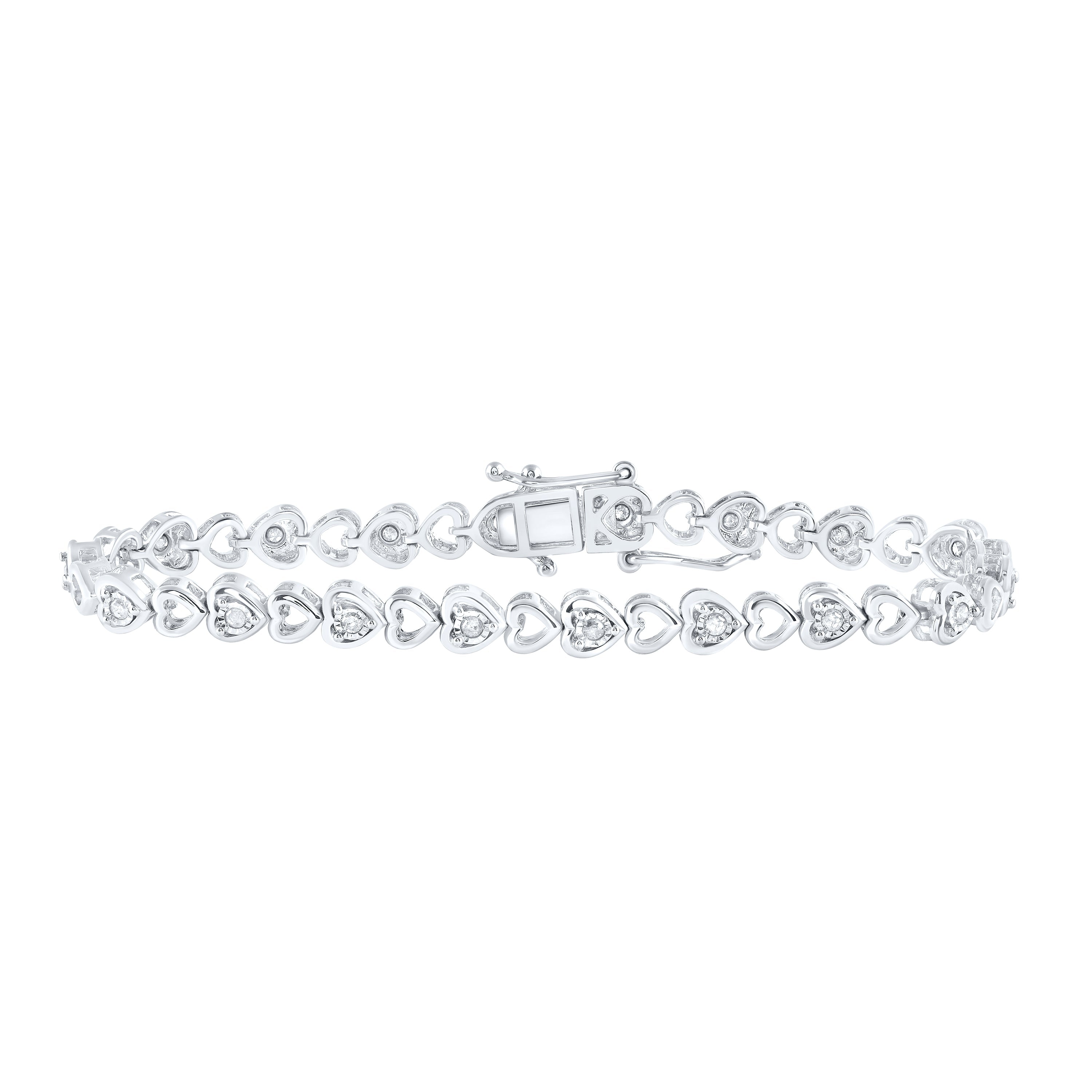 Sterling Silver Womens Round Diamond Halo Heart Bracelet 1/2 Cttw