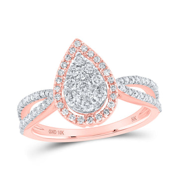 10kt Rose Gold Round Diamond Teardrop Bridal Wedding Engagement Ring 1/2 Cttw