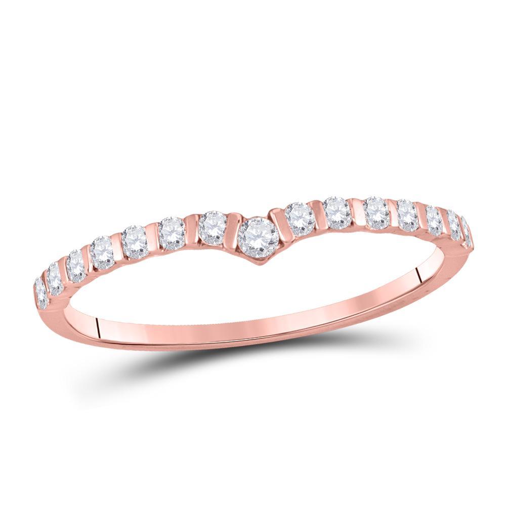 10kt Rose Gold Womens Round Diamond Chevron Stackable Band Ring 1/4 Cttw