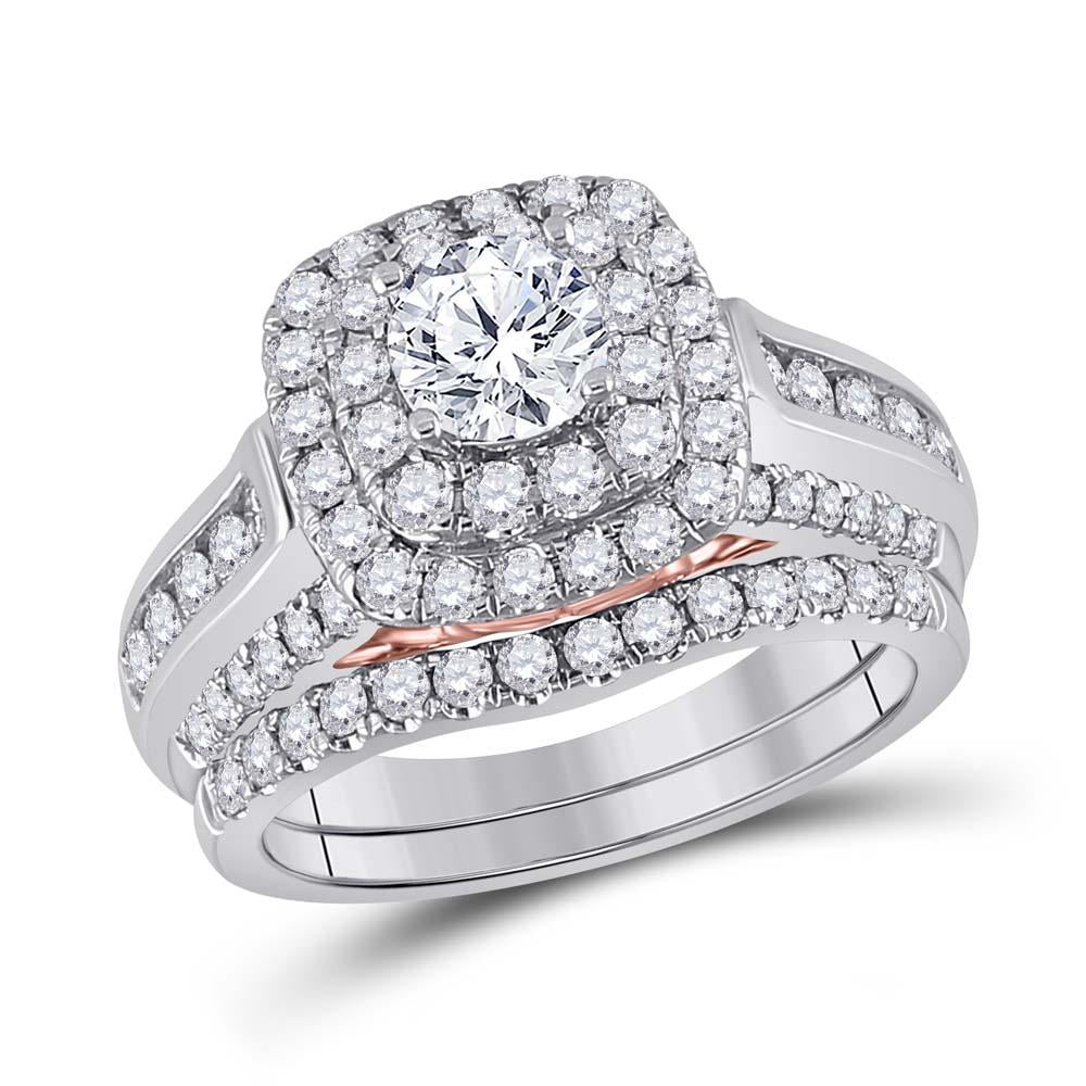 14kt Two-tone Gold Round Diamond Bridal Wedding Ring Band Set 2 Cttw