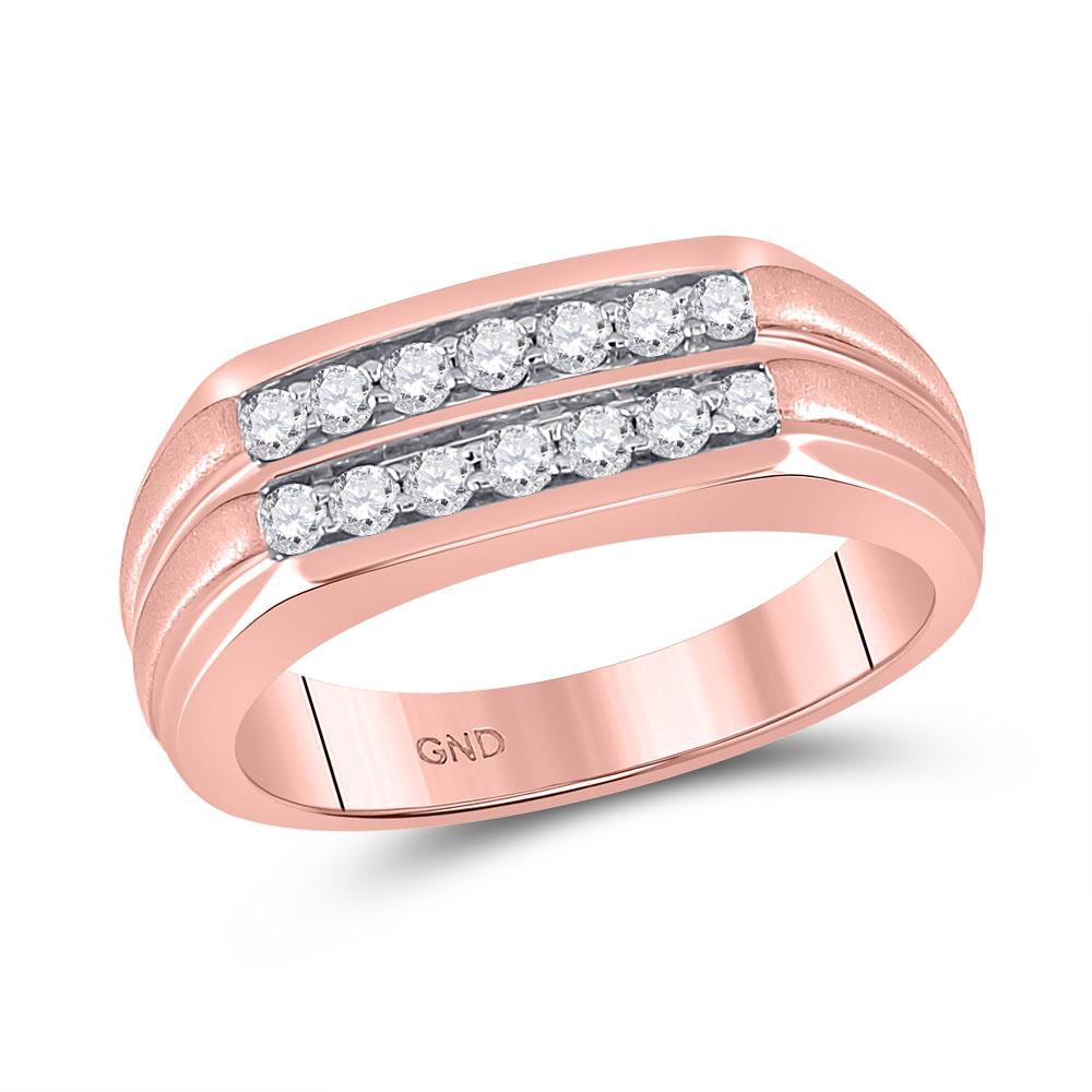 14kt Rose Gold Mens Round Diamond Double Row Wedding Band Ring 1/2 Cttw
