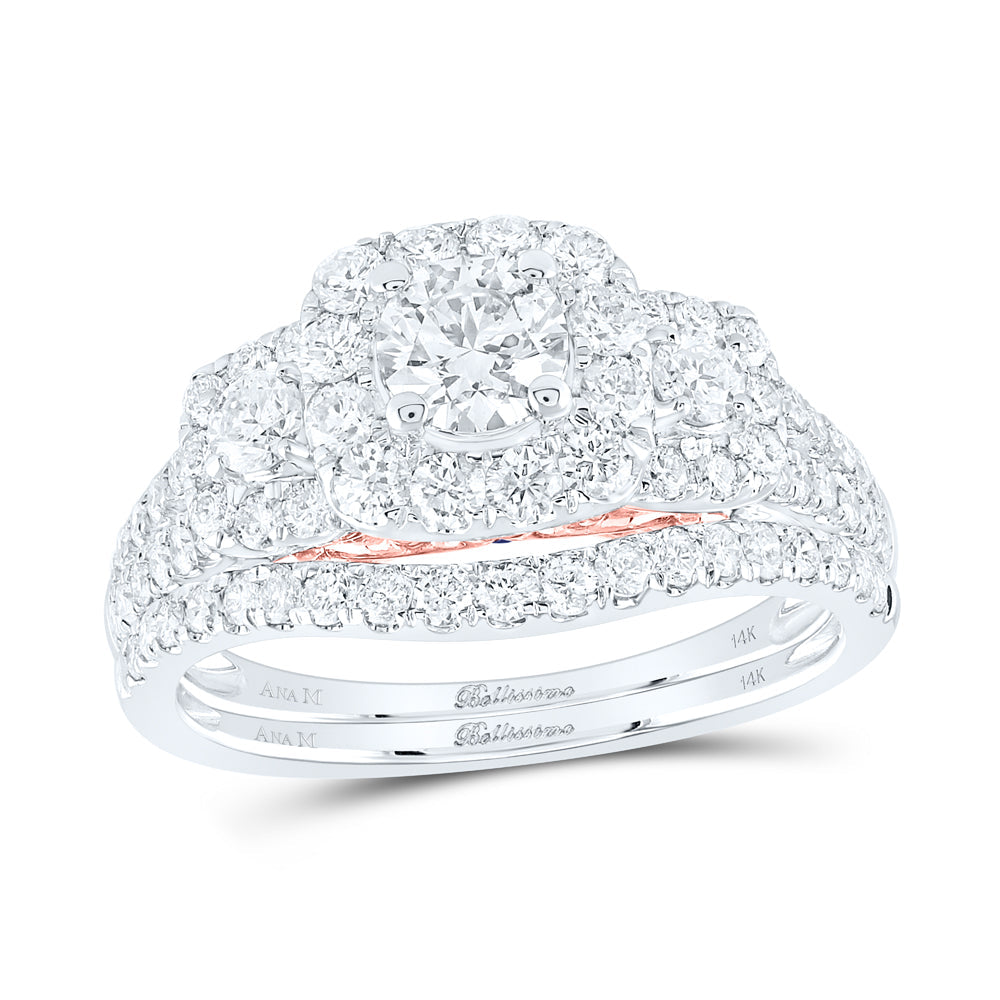 14kt Two-tone Gold Round Diamond Bridal Wedding Ring Band Set 1-1/2 Cttw