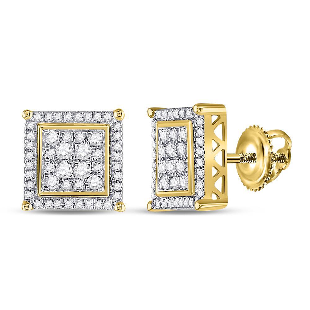 10kt Yellow Gold Mens Round Diamond Square Earrings 1/2 Cttw