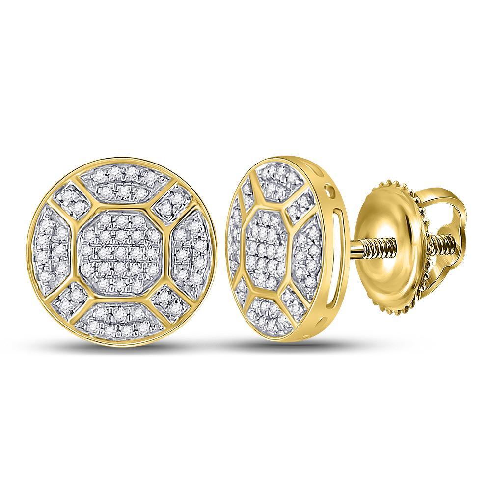 10kt Yellow Gold Mens Round Diamond Circle Cluster Earrings 1/3 Cttw