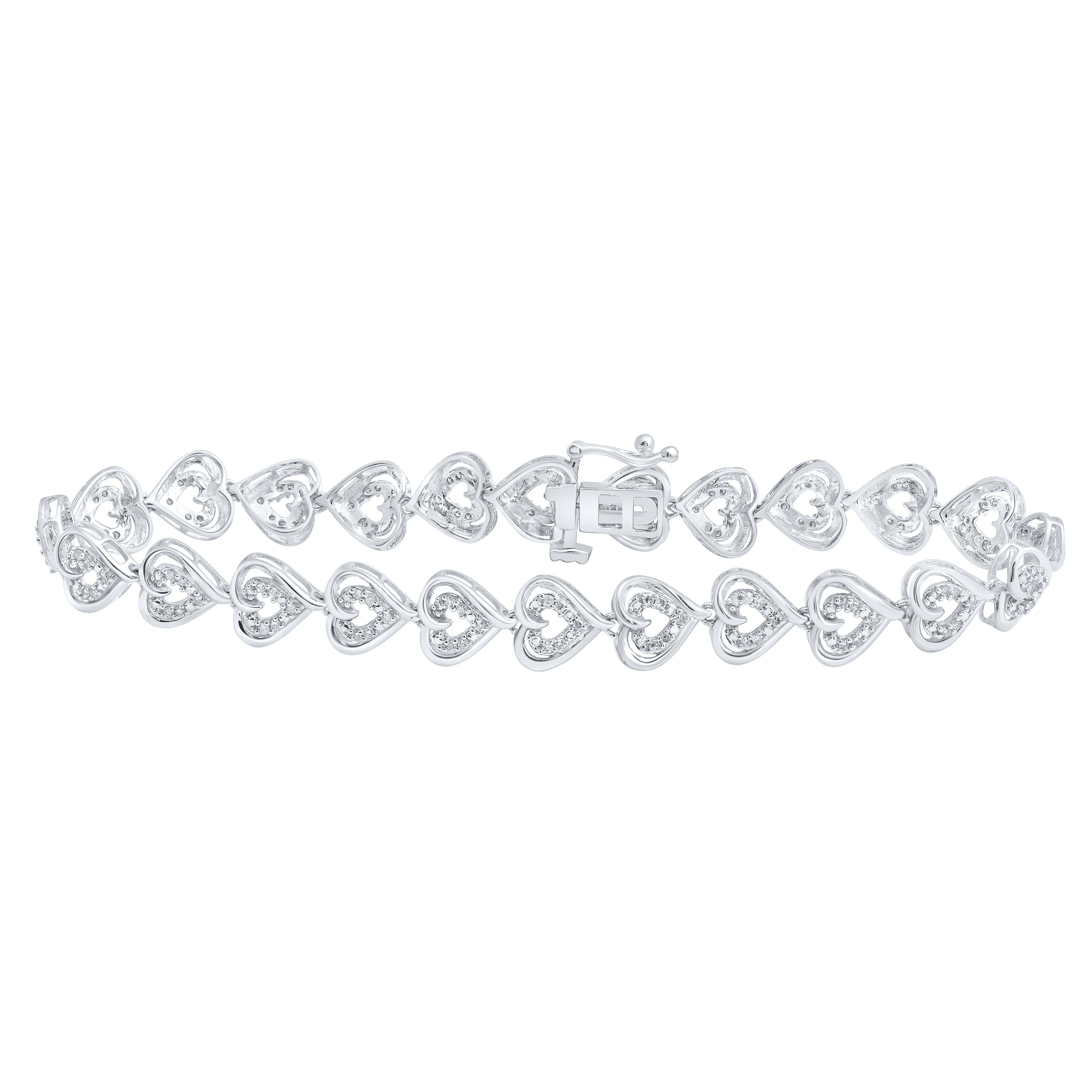 10kt White Gold Womens Round Diamond Heart Bracelet 1/2 Cttw