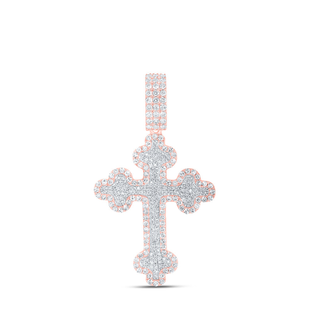 10kt Rose Gold Mens Round Diamond Cross Charm Pendant 2 Cttw