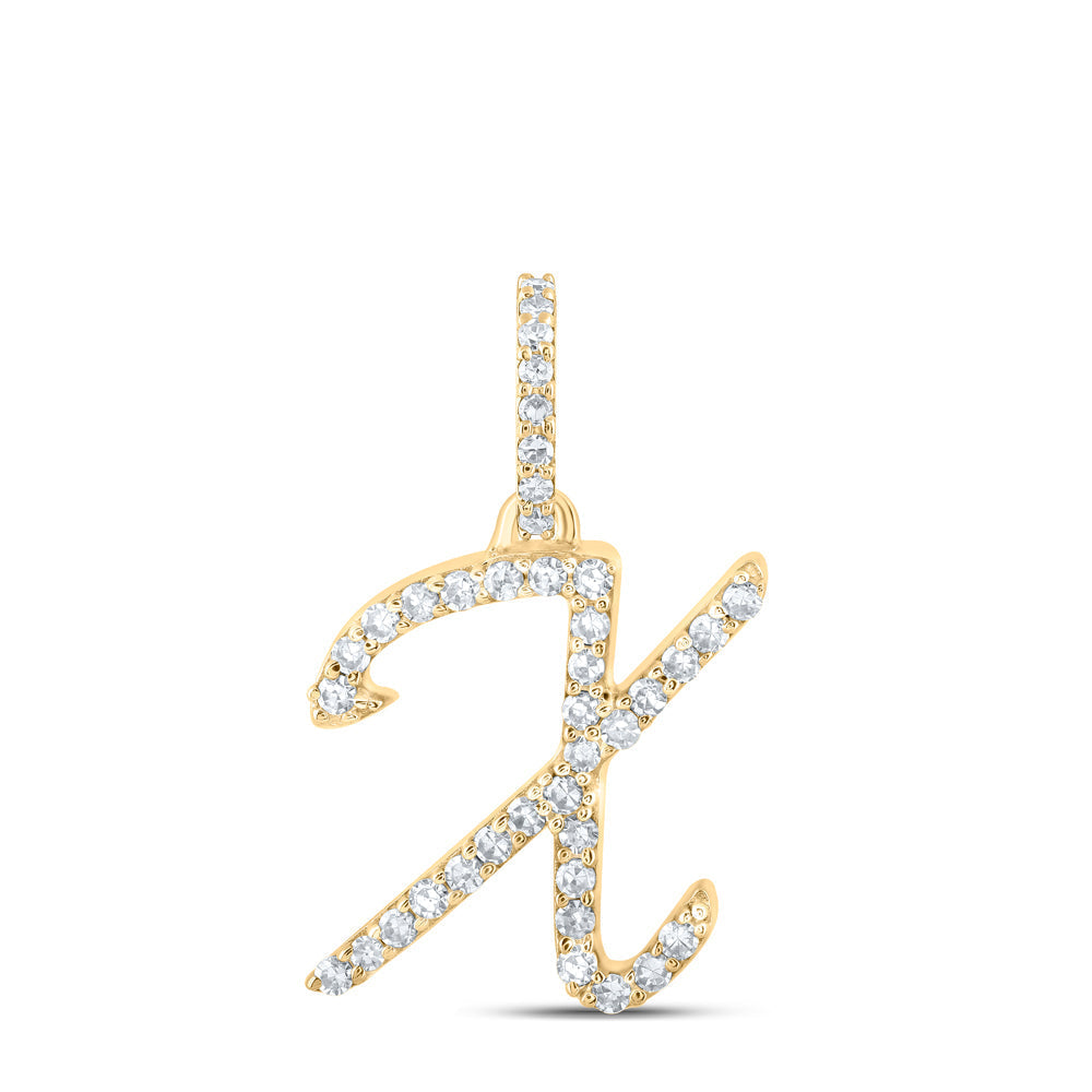 10kt Yellow Gold Womens Round Diamond X Cursive Initial Letter Pendant 1/6 Cttw