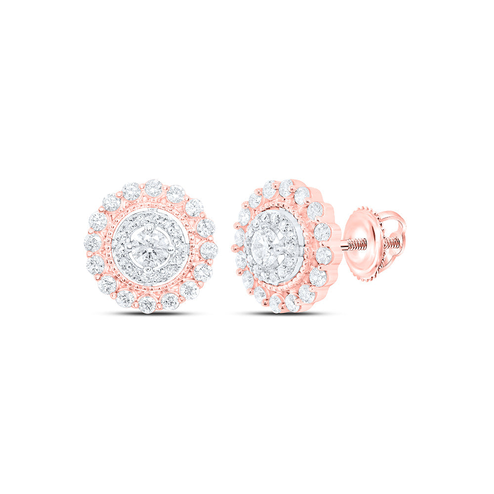 10kt Rose Gold Womens Round Diamond Halo Circle Earrings 1 Cttw