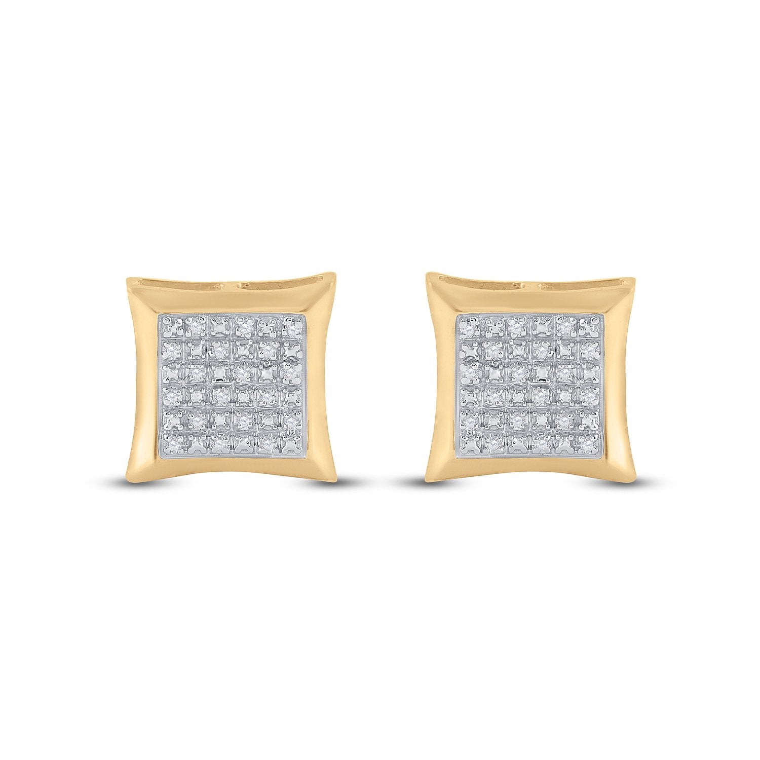 10kt Yellow Gold Mens Round Diamond Kite Square Earrings 1/12 Cttw