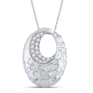 14kt White Gold Womens Round Diamond Pitted Oval Pendant 1/6 Cttw