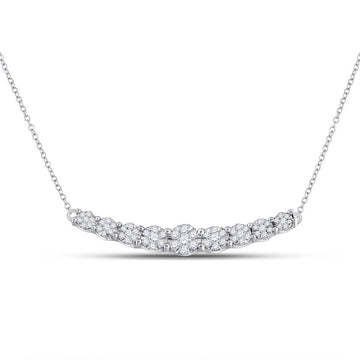 14kt White Gold Womens Round Diamond Graduated Curved Bar Necklace 1/2 Cttw