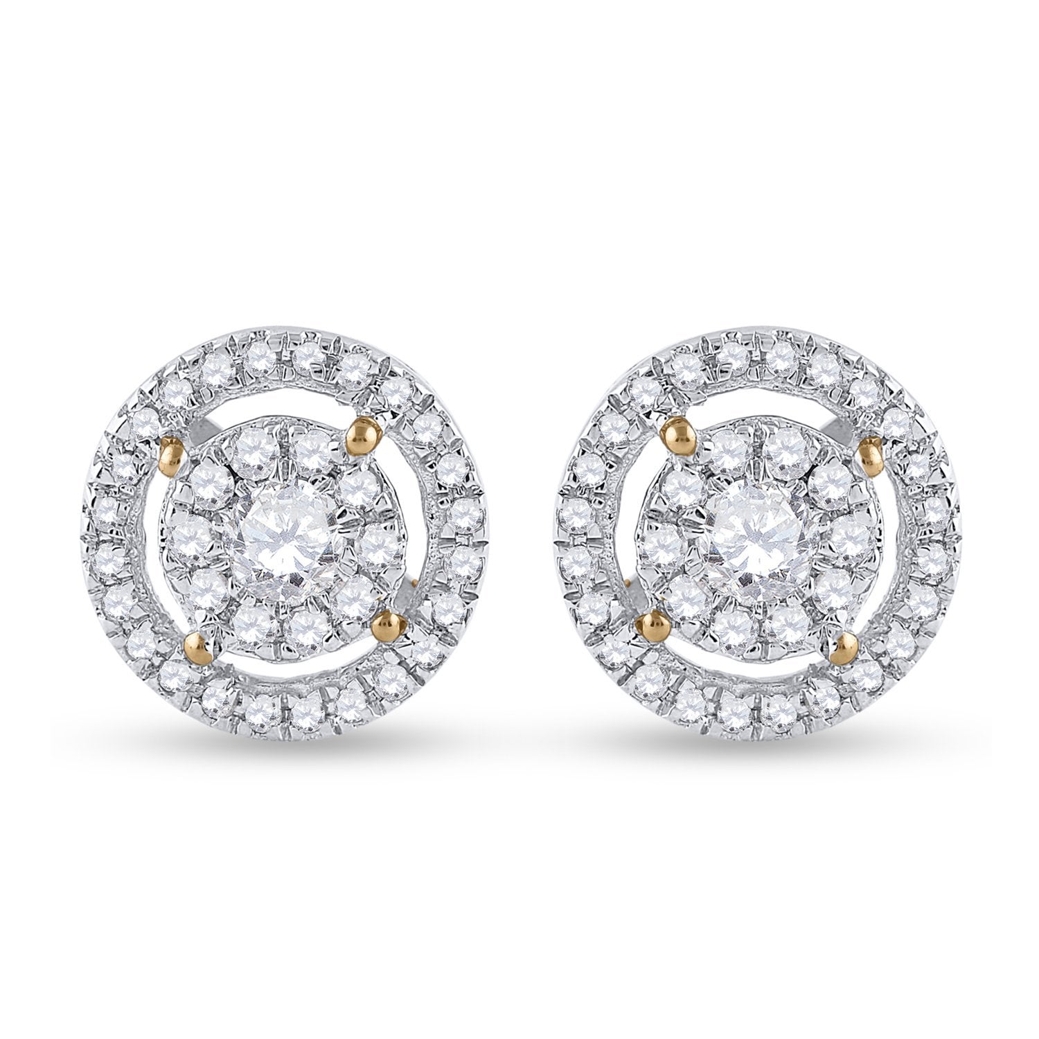14kt Yellow Gold Womens Round Diamond Cluster Earrings 1/2 Cttw