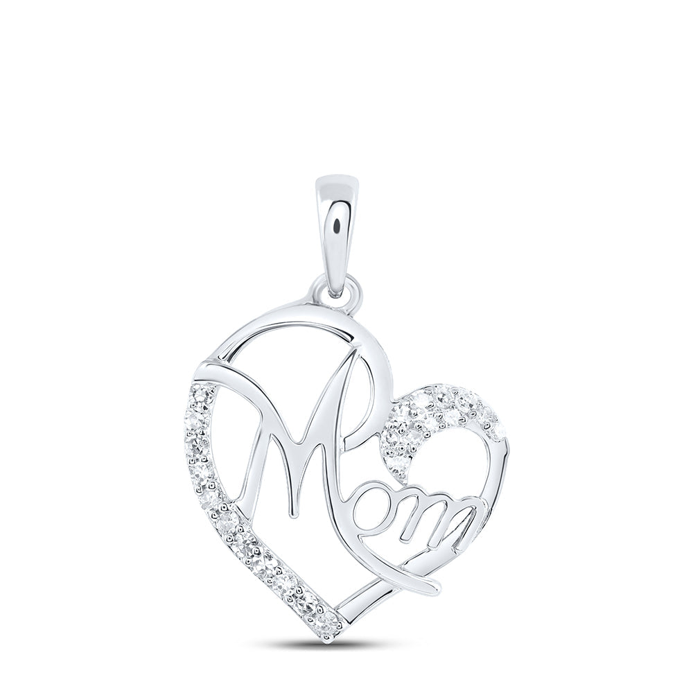10kt White Gold Womens Round Diamond Mom Heart Pendant 1/8 Cttw