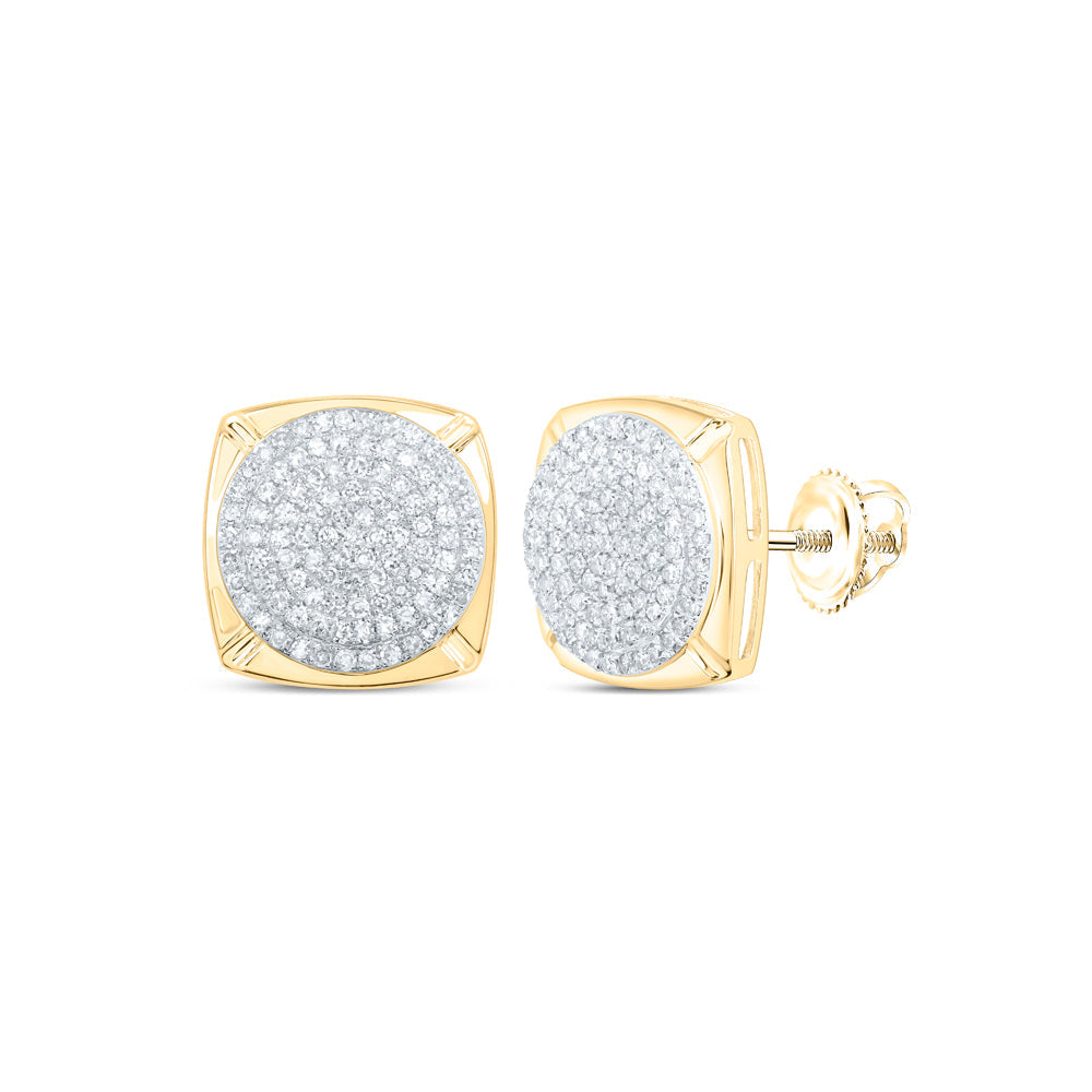 10kt Yellow Gold Womens Round Diamond Square Earrings 7/8 Cttw
