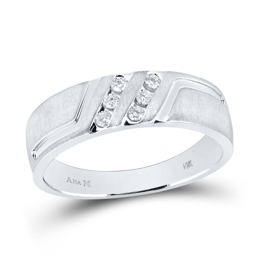 14k White Gold Mens Round Diamond Wedding Anniversary Band Ring 1/6 Cttw