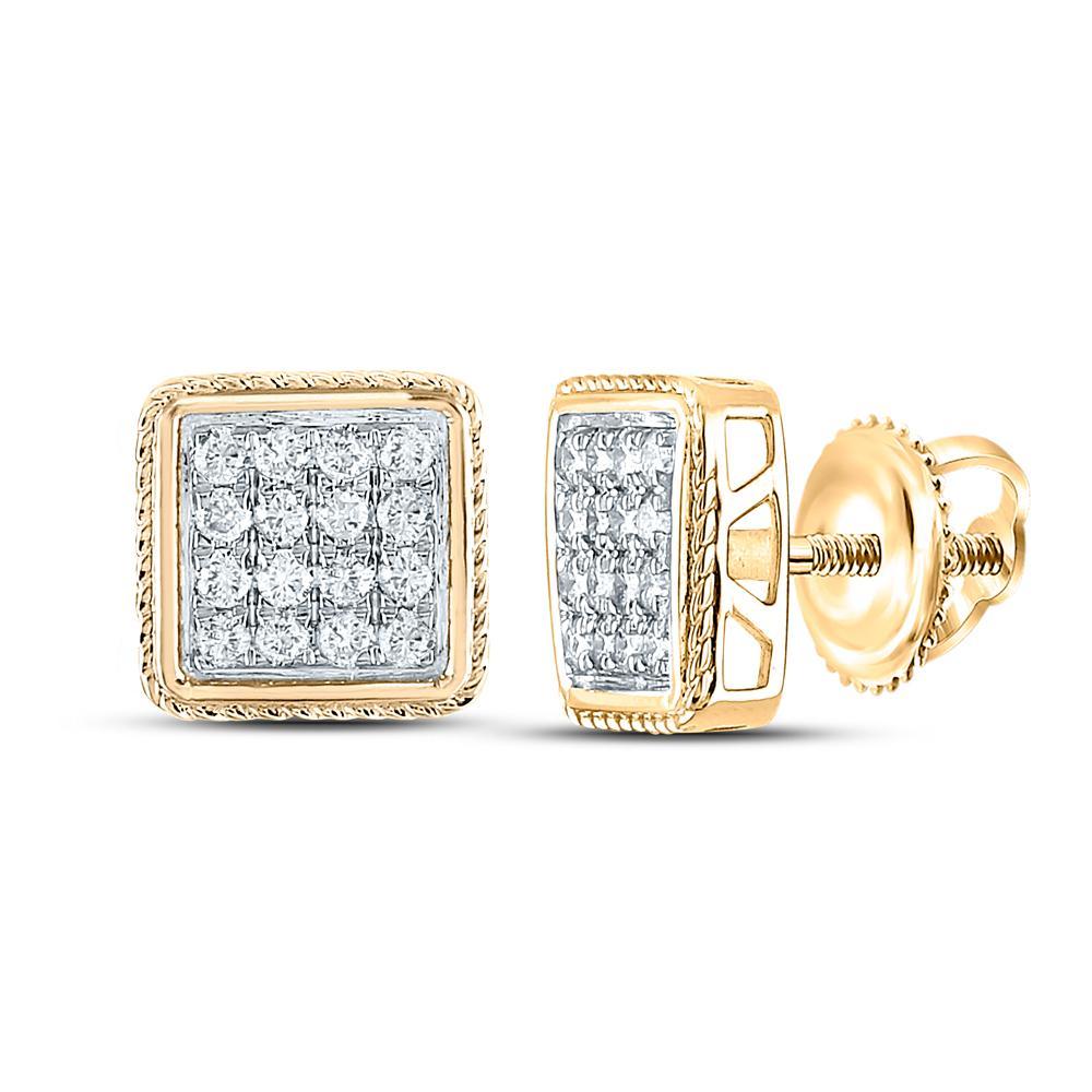 10kt Yellow Gold Mens Round Diamond Square Earrings 1 Cttw