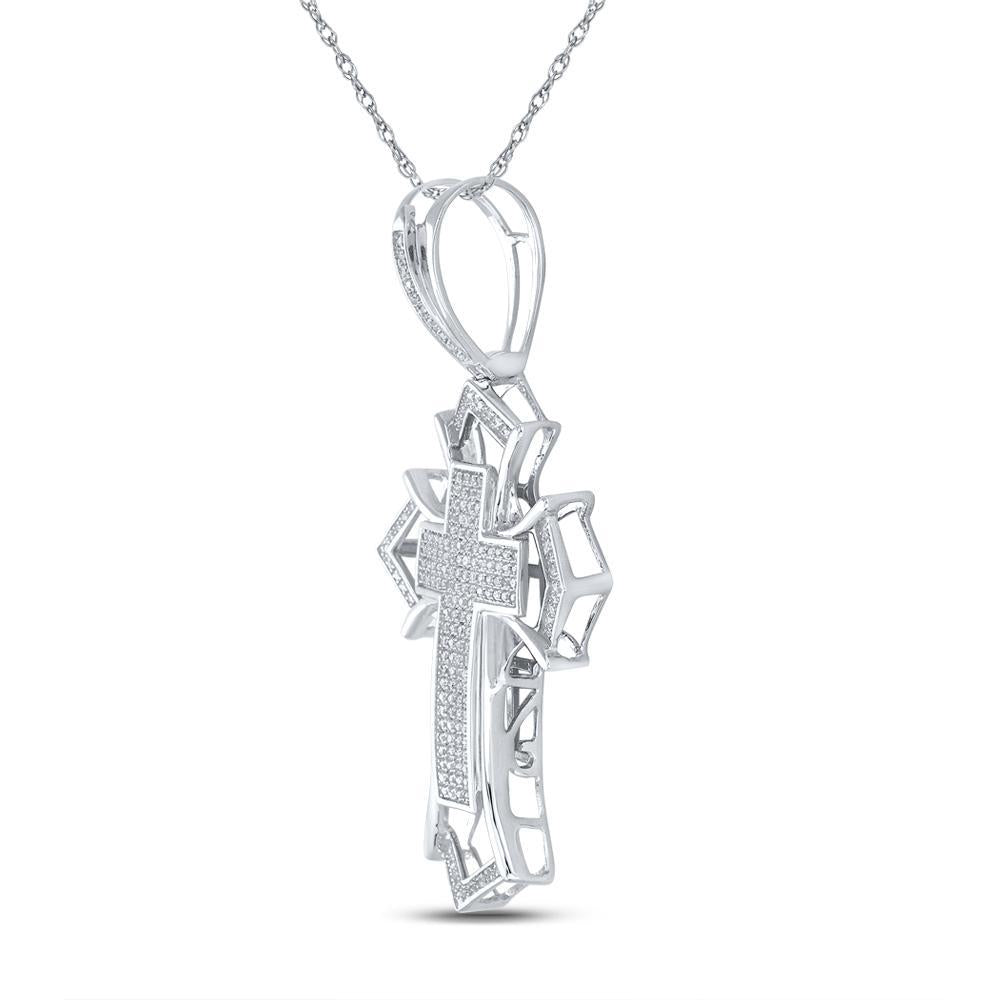 Sterling Silver Mens Round Diamond Gothic Cross Charm Pendant 1/2 Cttw